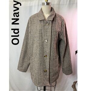 Old Navy Houndstooth Coat Jacket Size L Brown Tan Classic Button Front